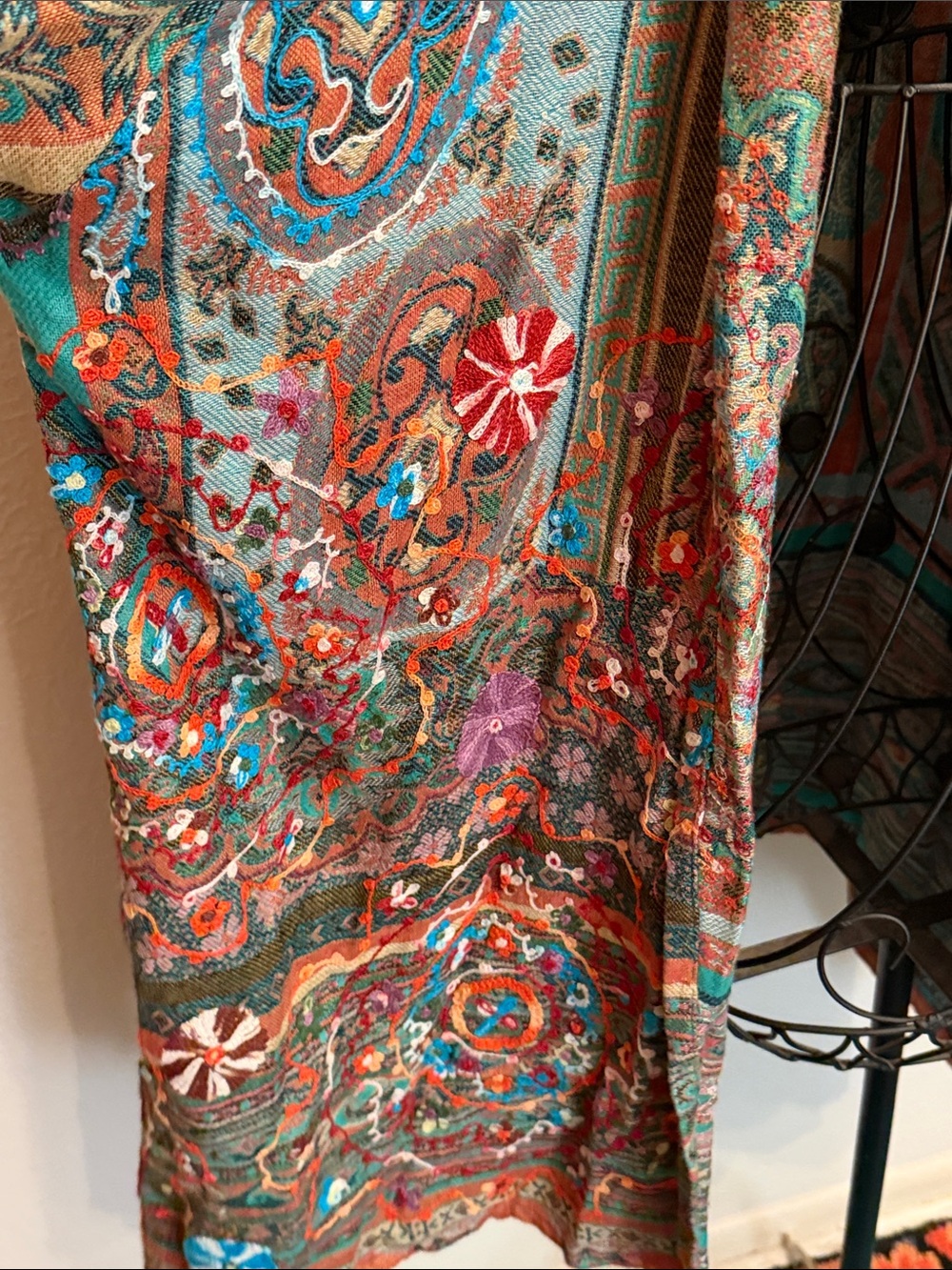 ๐๐๐BOGOHO๐๐๐Anu Boho Paisley Open-Front Cardigan in Teal & Rust-Large - Picture 4 of 12